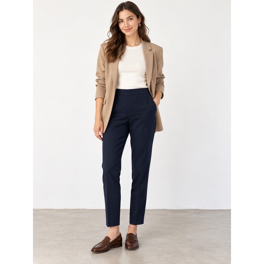 J.Crew Martie Navy Blue Side Zip Cropped Trousers Pants 2P B76